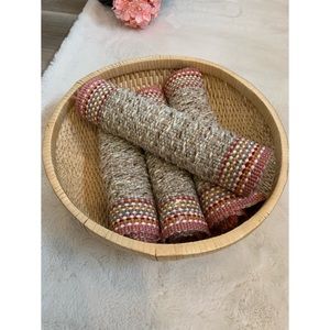 Set of 4 vintage pink and tan Swedish wool handmade hand knit placemats